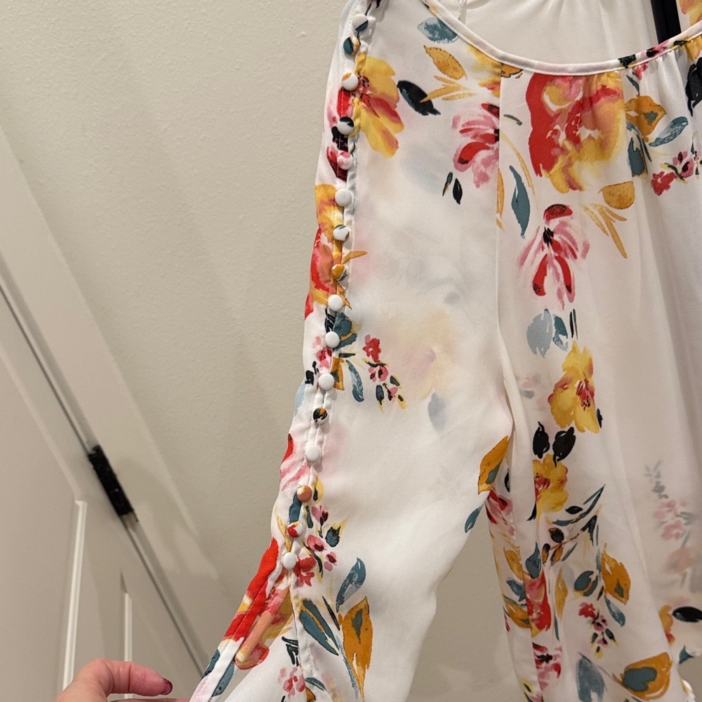 Zac & Rachel White Floral Off-Shoulder Blouse with Yellow and Pink Accents - Picture 3 of 4